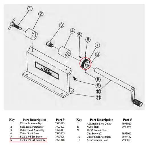 8-32 X 1/8 SET SCREW (#7994418). Originální náhradní díl pro zkracovač nábojnic Lyman Universal Case Trimmer.